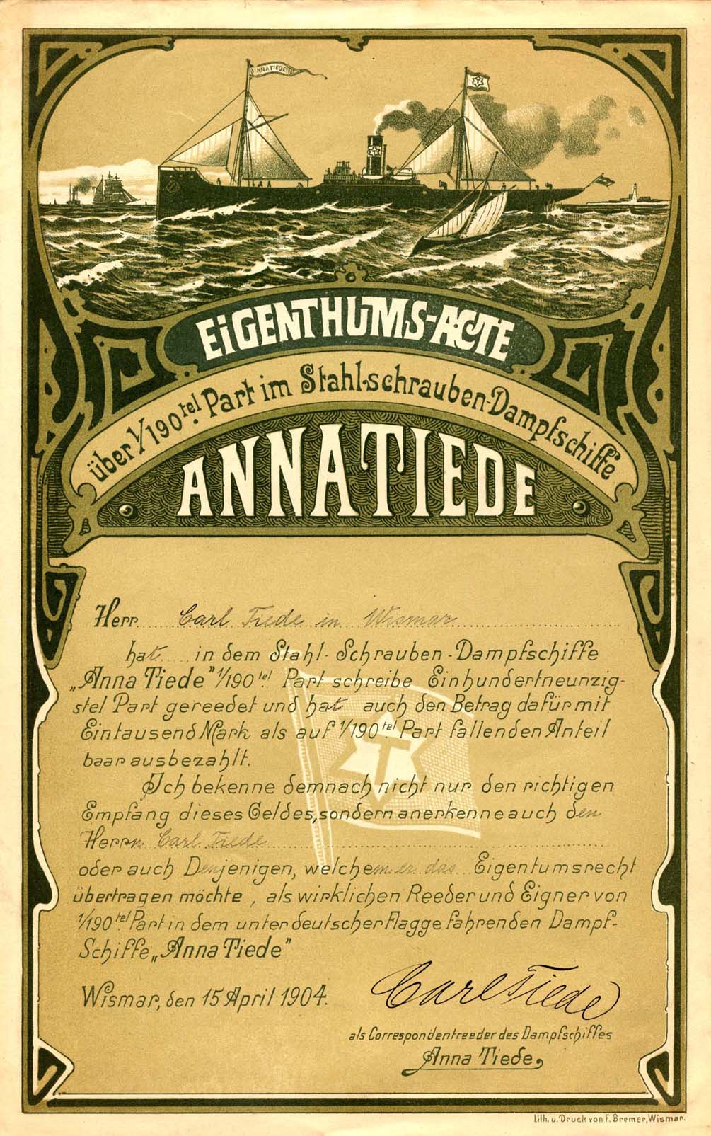 Stahl-Schrauben-Dampfschiff Anna Tiede