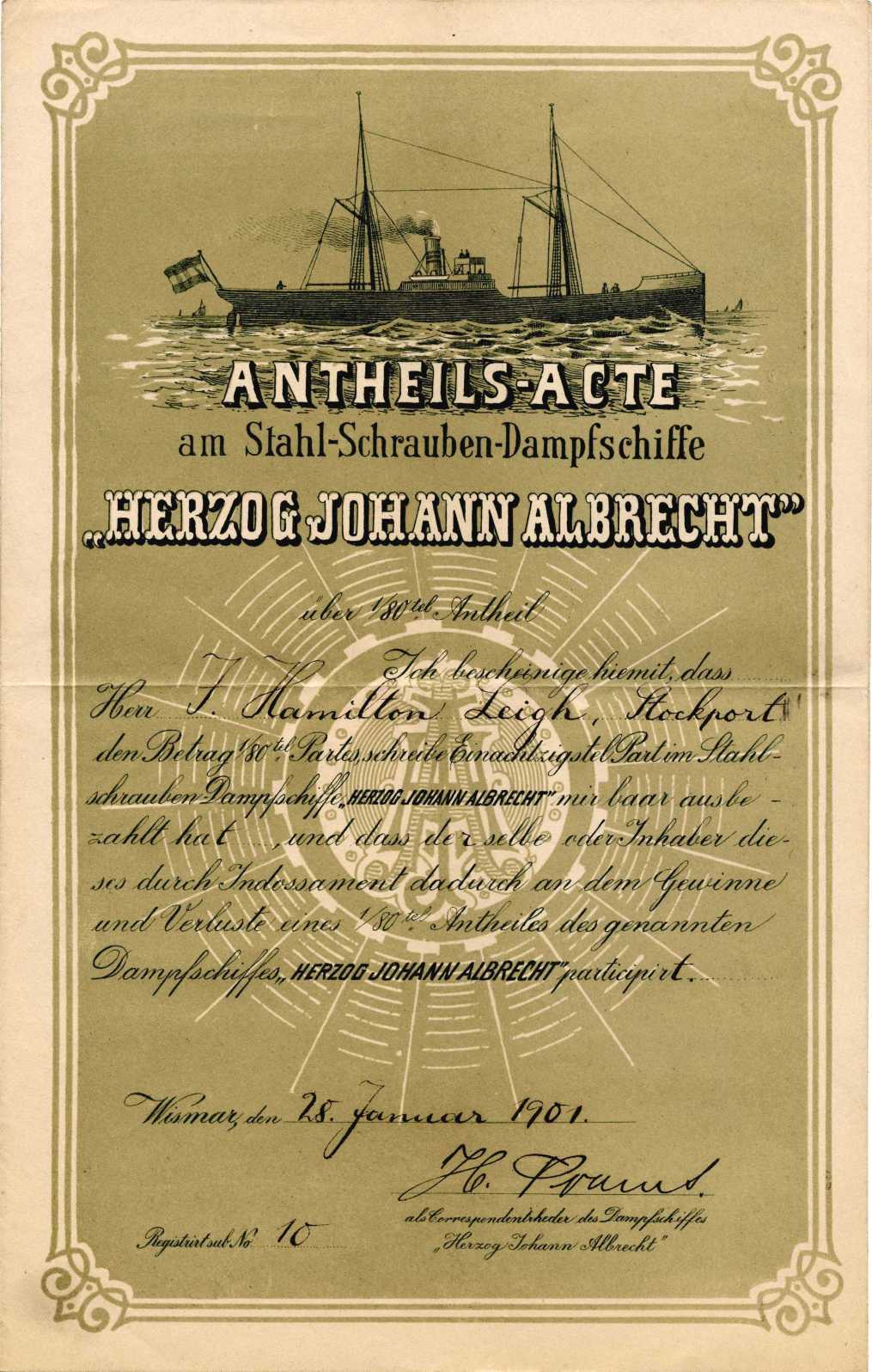 Stahl-Schrauben-Dampfschiff Herzog Johann Albrecht