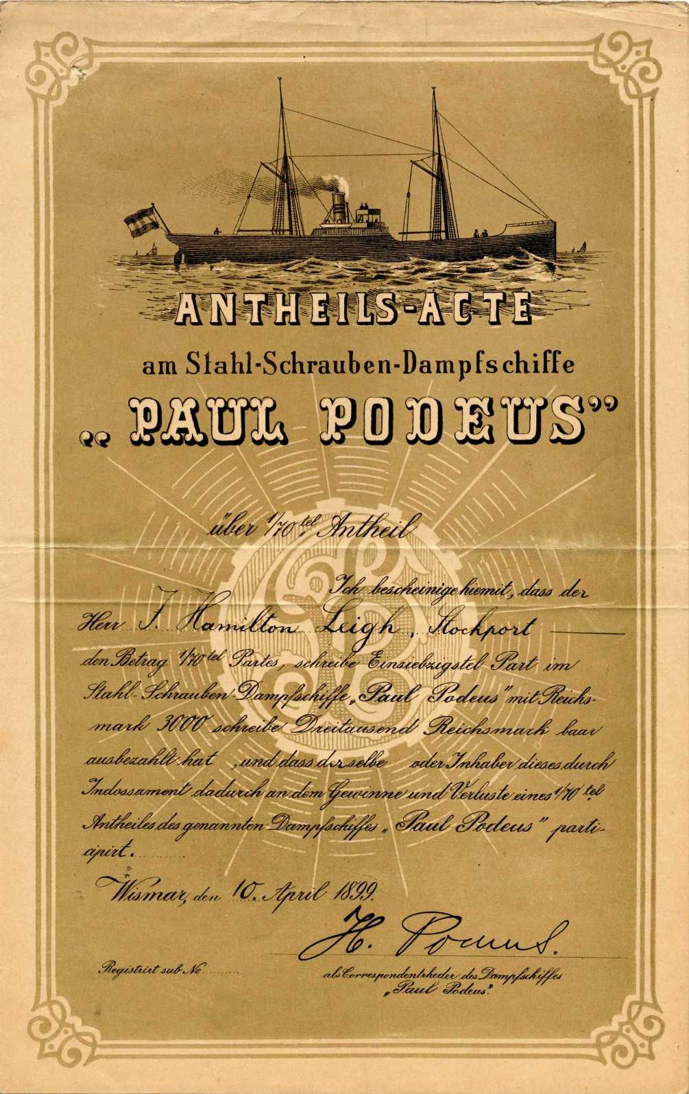 Stahl-Schrauben-Dampfschiff Paul Podeus